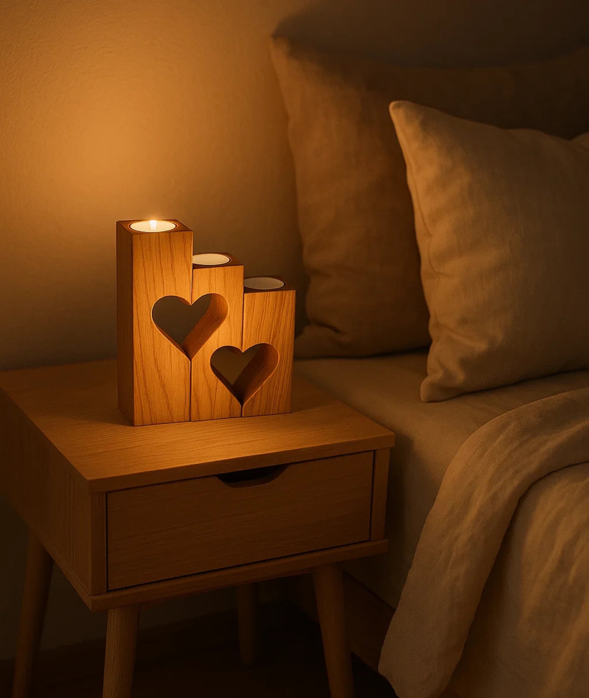 Sweetheart Love Light Wooden Candle Holders