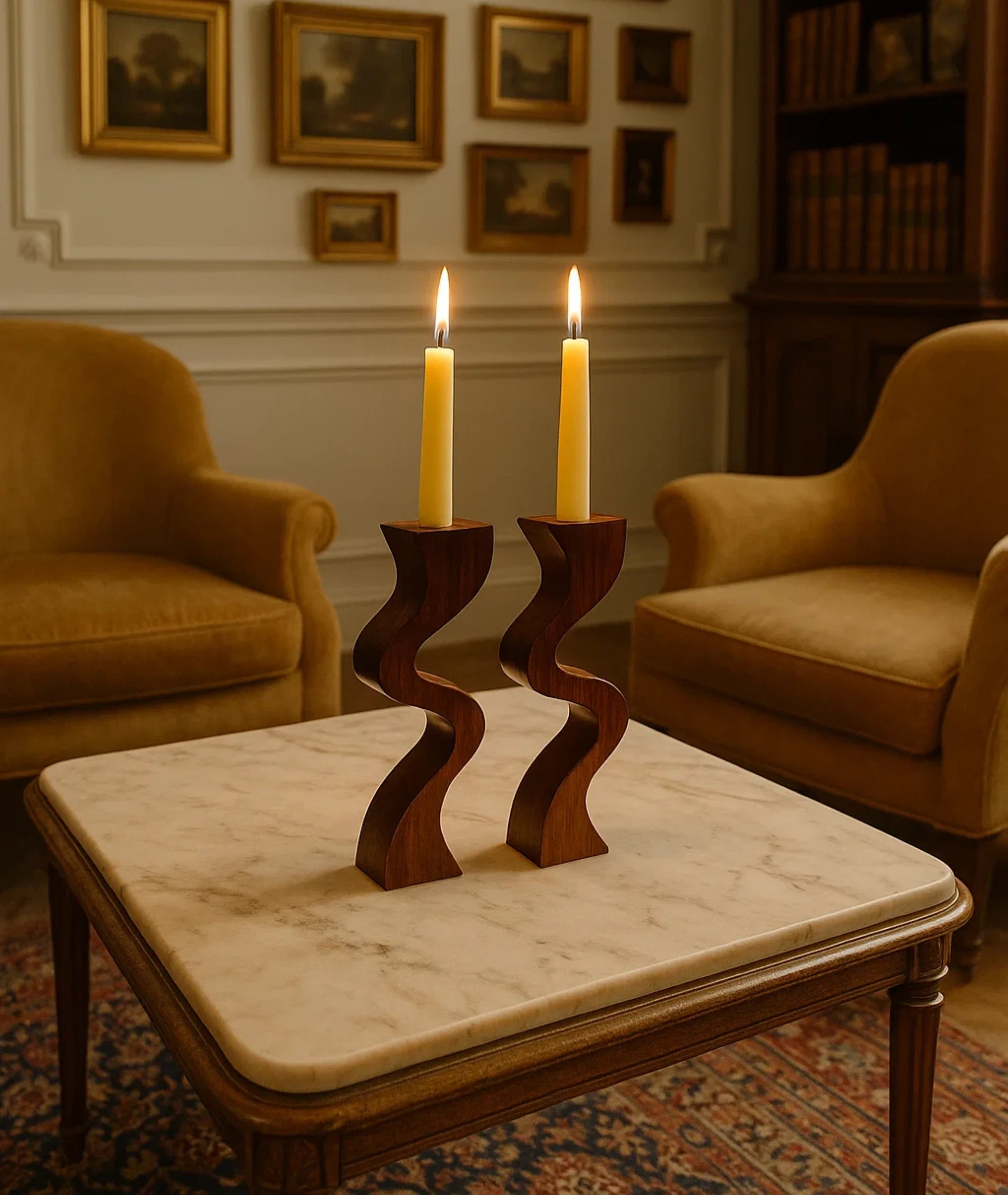 Swirl Wooden Candlestick Holder