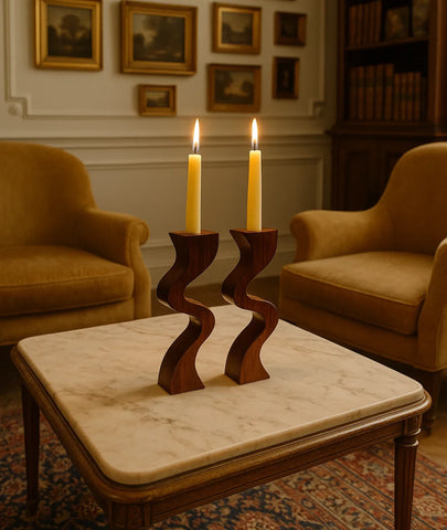 Swirl Wooden Candlestick Holder