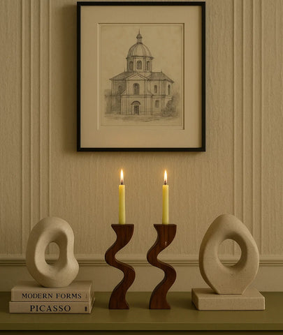 Swirl Wooden Candlestick Holder