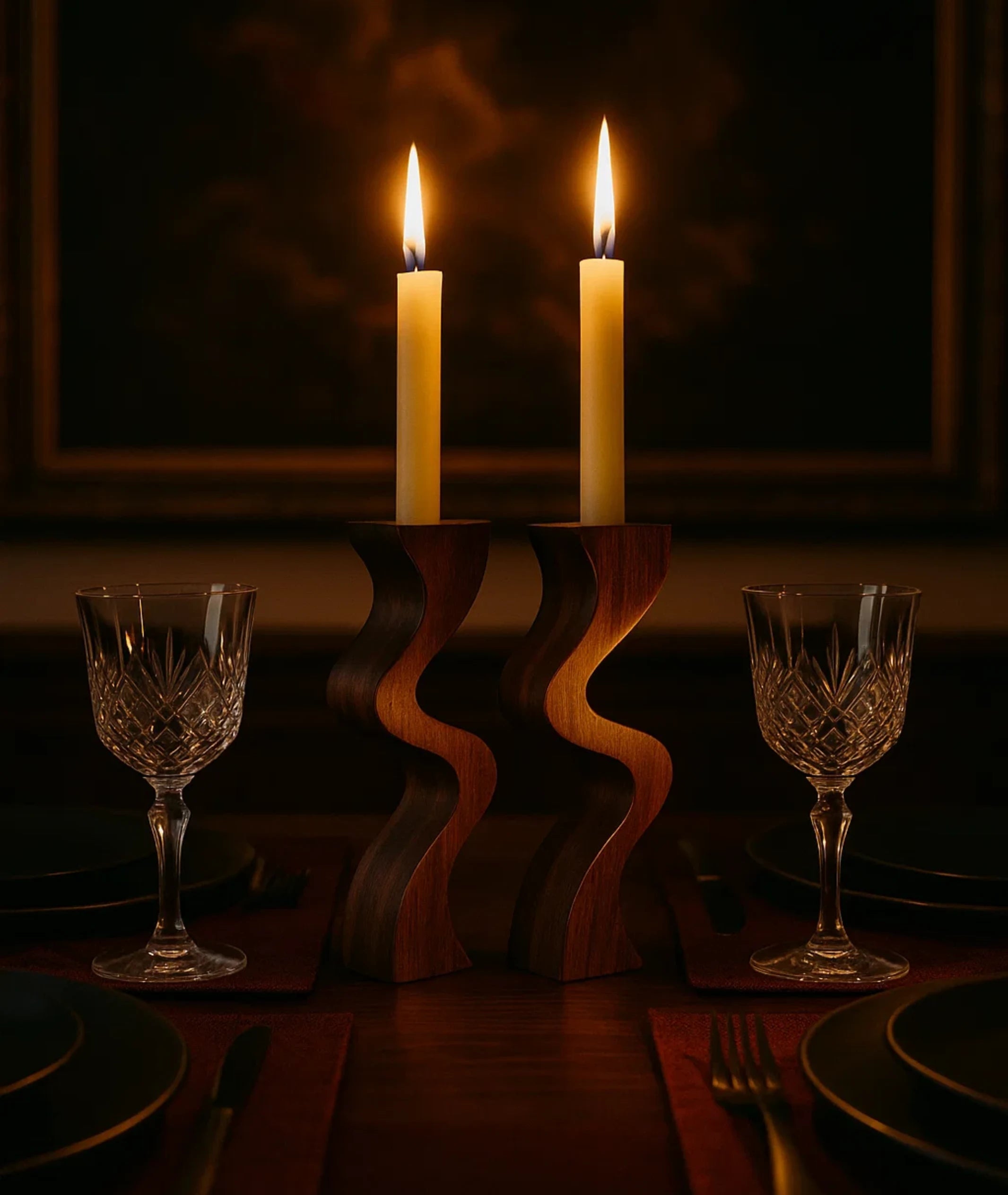 Swirl Wooden Candlestick Holder