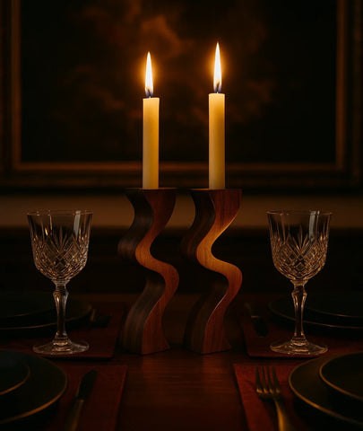 Swirl Wooden Candlestick Holder