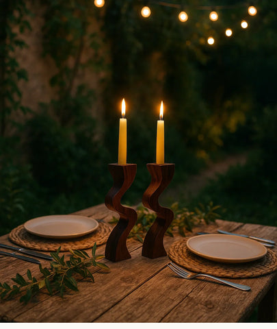 Swirl Wooden Candlestick Holder