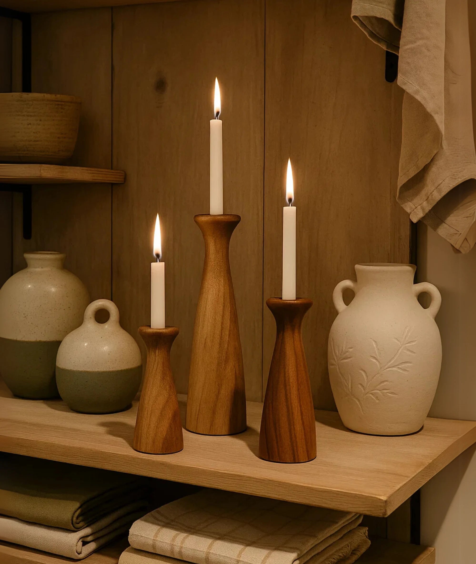 Terracotta Wooden Candlestick Holder