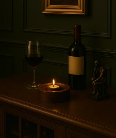 Vintage Teak Wood Round Tealight Candle Holder