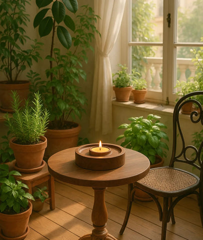 Vintage Teak Wood Round Tealight Candle Holder