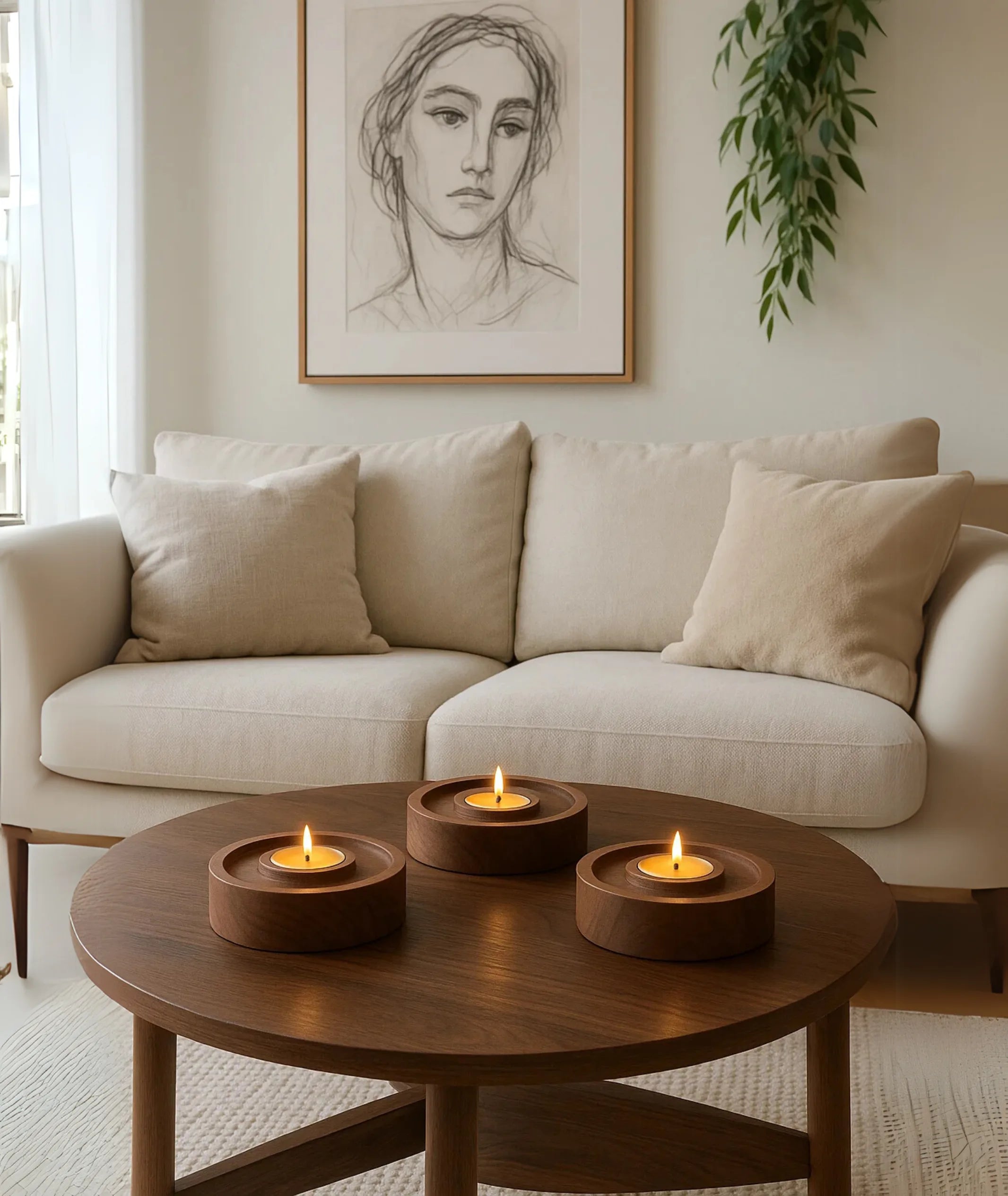 Vintage Teak Wood Round Tealight Candle Holder