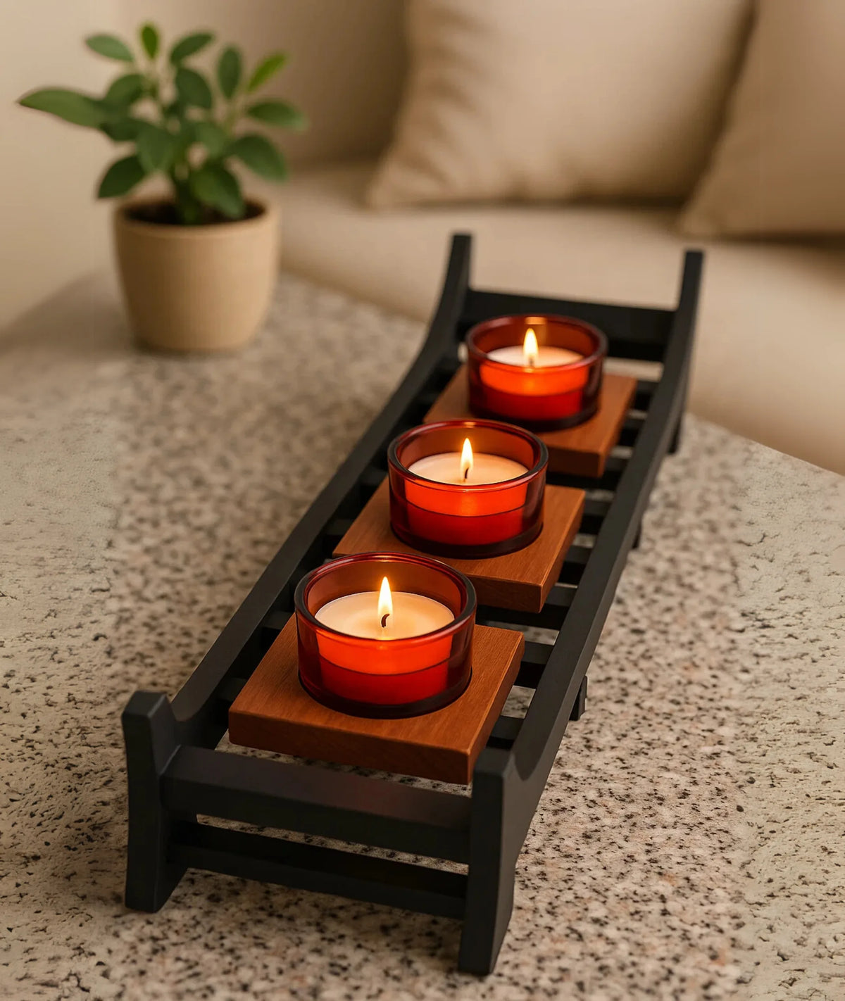 Zen-Inspired Wooden and Glass Candle Holder