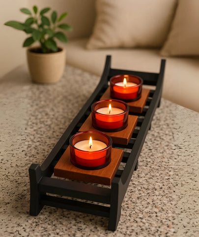 Zen-Inspired Wooden and Glass Candle Holder